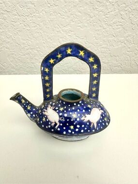 Vintage Redfern House Enamel Mini Teapot-Featuring Flying Pigs, Snow, Stars